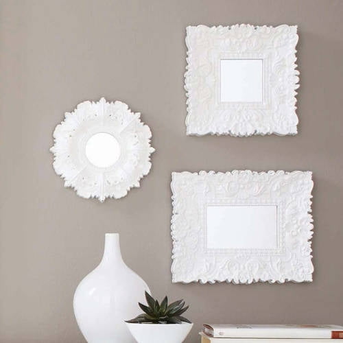 Mainstays White Baroque Florence Wall Mirrors Set Of 3 Com Mainstays White Baroque Florence Wall, White Decorative Mirror Set