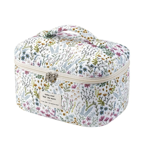 Bolsa de maquillaje RSRSLEII acolchada de algodón floral grande para mujer