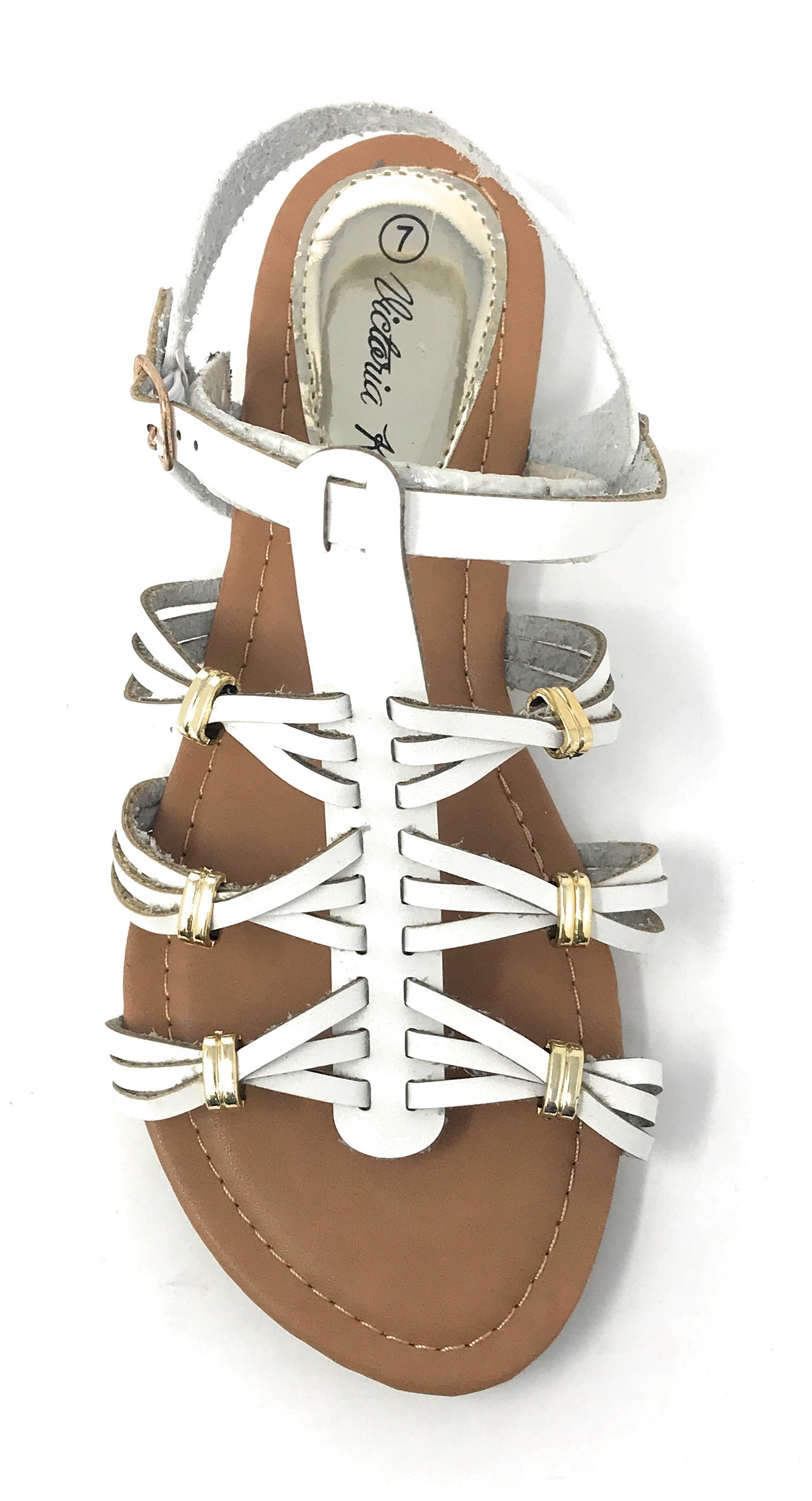 Victoria K Women's Gladiator Multi Braid With Gold Trim Sandals