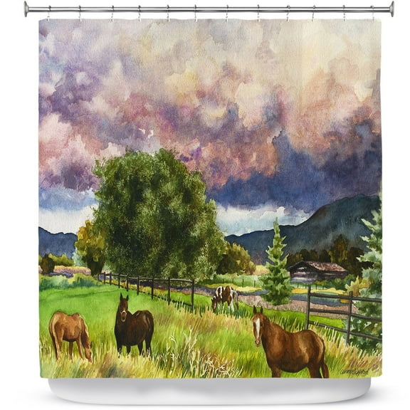 Shower Curtains 70" x 93" from DiaNoche Designs by Anne Gifford - Dinner at Dusk Horses