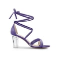 thumbnail image 3 of BLISSFUL STEP Women Velvet Lace-Up Clear Block Heel Sandals Elegant Purple 6, 3 of 7