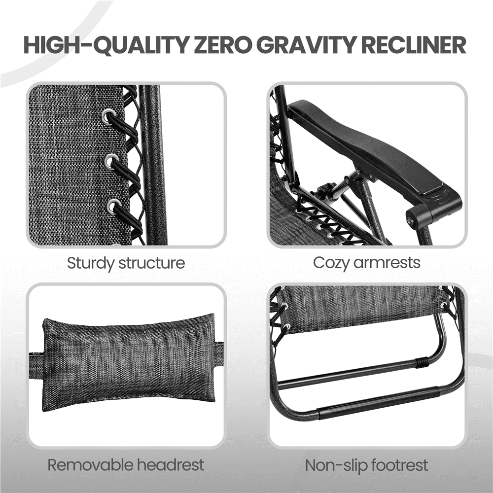 Renwick 26in Outdoor Zero Gravity Recliners with Cupholder, Set of 2, Gray