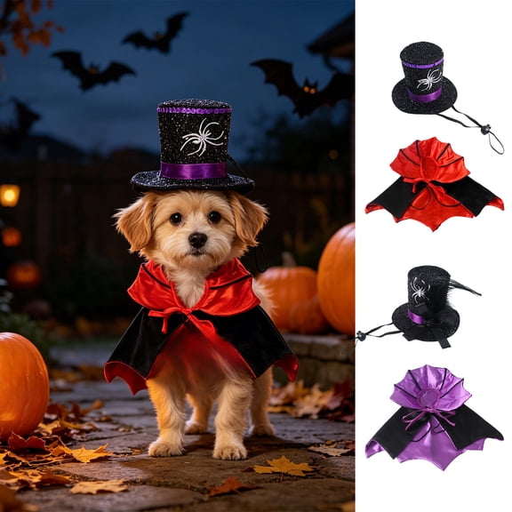 Aoznliie Dog Clothes, Halloween Pet Cloak with Hat for Party Apparel, 11x4 inch Adjustable Costume Set for Cats Dogs, Red