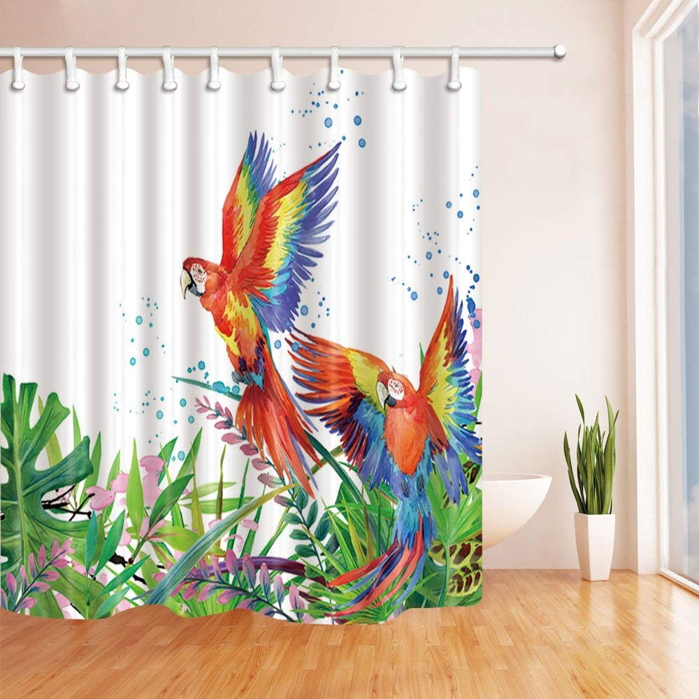 ARTJIA Watercolor Parrot in Tropical Forest Polyester Fabric Bathroom