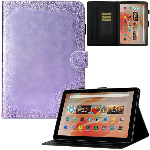 GJX Case for Kindle Fire HD 10 2023, PU Leather Card Slots Stand Folio Protective Cover with Auto Sleep/Wake Case for Kindle Fire HD 10/HD10 Plus 13th Generation, 2023 Release, Purple