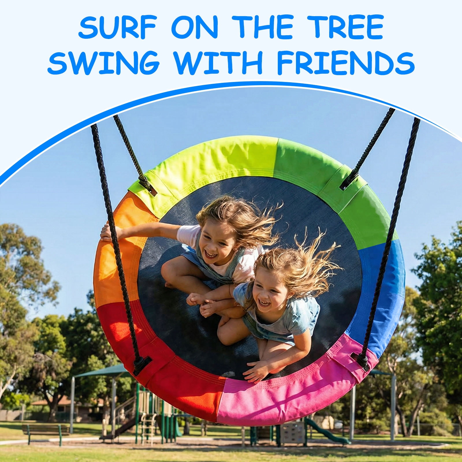 Leumius 40" Saucer Swing,Waterproof Fabric Tree Swing for Kids,Indoor Outdoor Play Set for Backyard,Playground,Rainbow