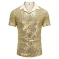 thumbnail image 4 of Mens Shirts Casual Carnival Disco Glitter Short Sleeve Lapel Top Party Dance Club Night Out Comfortable Shirt for Men Gold XXL, 4 of 8
