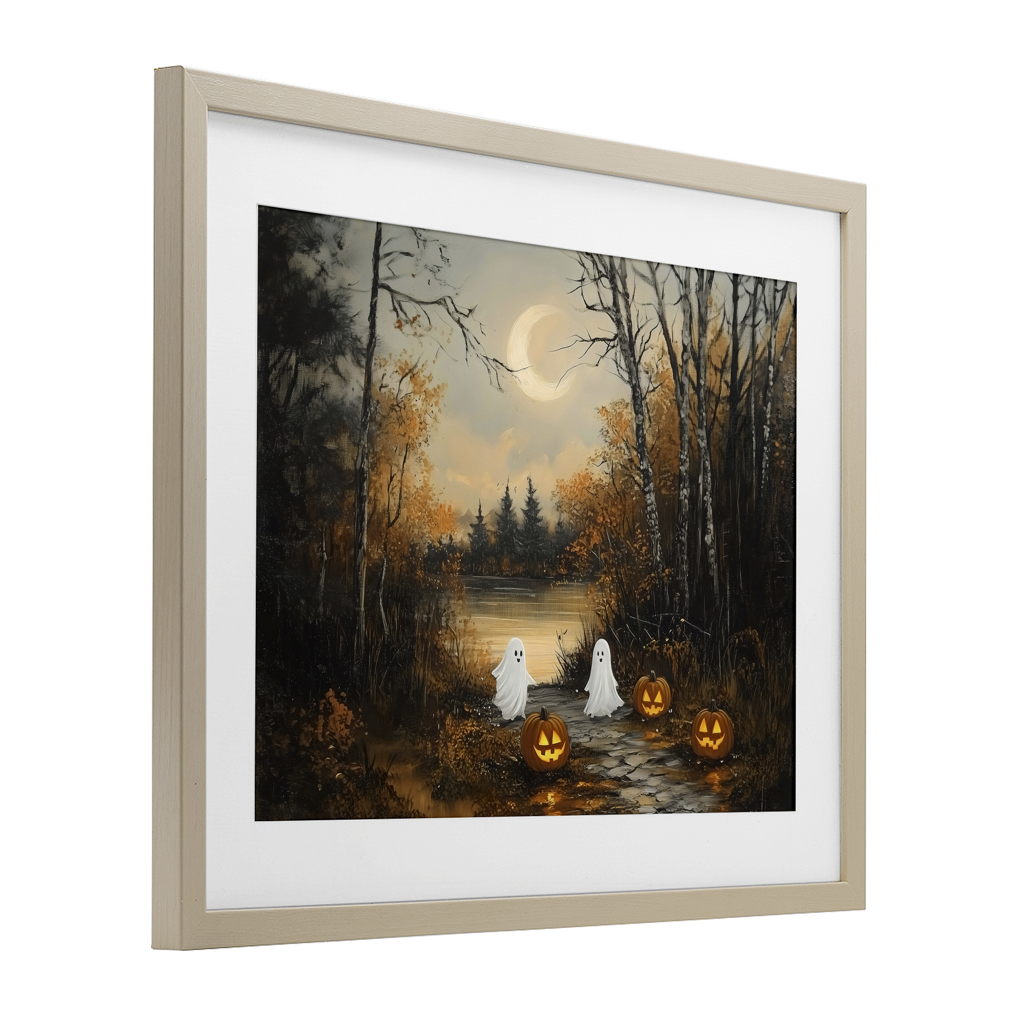 Autumn Ghosts at Lake Birch Framed Print Under Glass, design by Arlington Prints