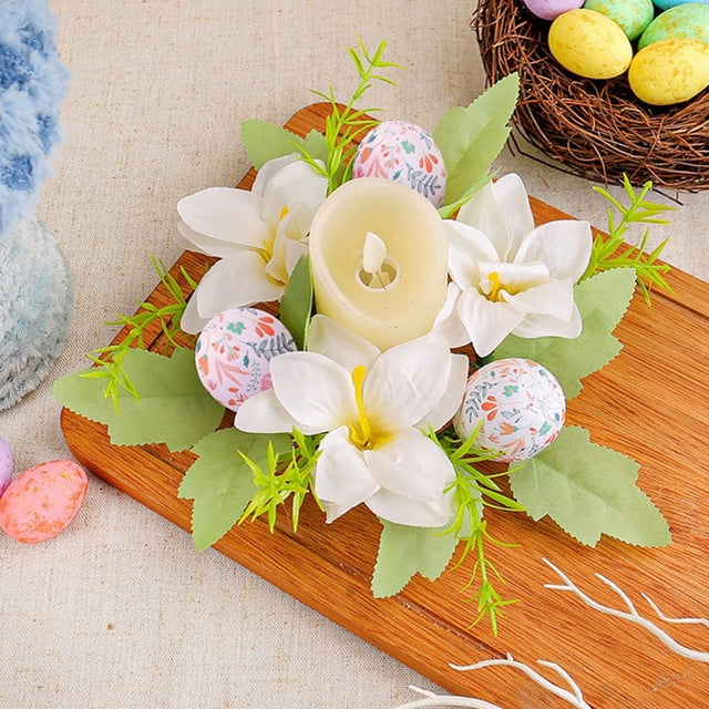 Boovnll Easter Candle Rings, 3.5" Artificial Easter Eggs & Flowers Candle Rings for Easter Spring, Holiday, Home, Kitchen, Table Centerpiece Decor Wreath, Easter Decorations