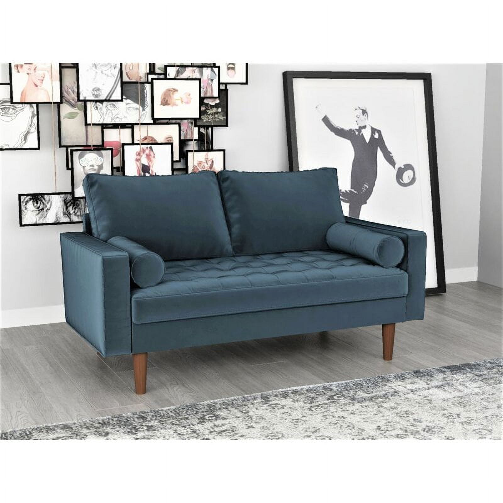 Uspridefurniture Womble 58'' Velvet Square Arm Loveseat,Blue