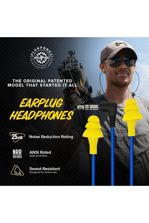 -Basic Earplug Headphones Earplug-Earbud Hybrid 25 dB Noise Reduction Rating Wired Work Headphones Noise Reducing Earphones OSHA Compliant Safety Earplugs for Work Hearing Protection Yellow