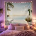 thumbnail image 2 of Mediterranean Coastal Terrace, Ocean & Palm Vistas, Serene Calming Minimalist for Beach Lovers, Coastal Home Decor Housewarming Gift Tapestry Wall Hanging for Bedroom, Living Room, 2 of 7