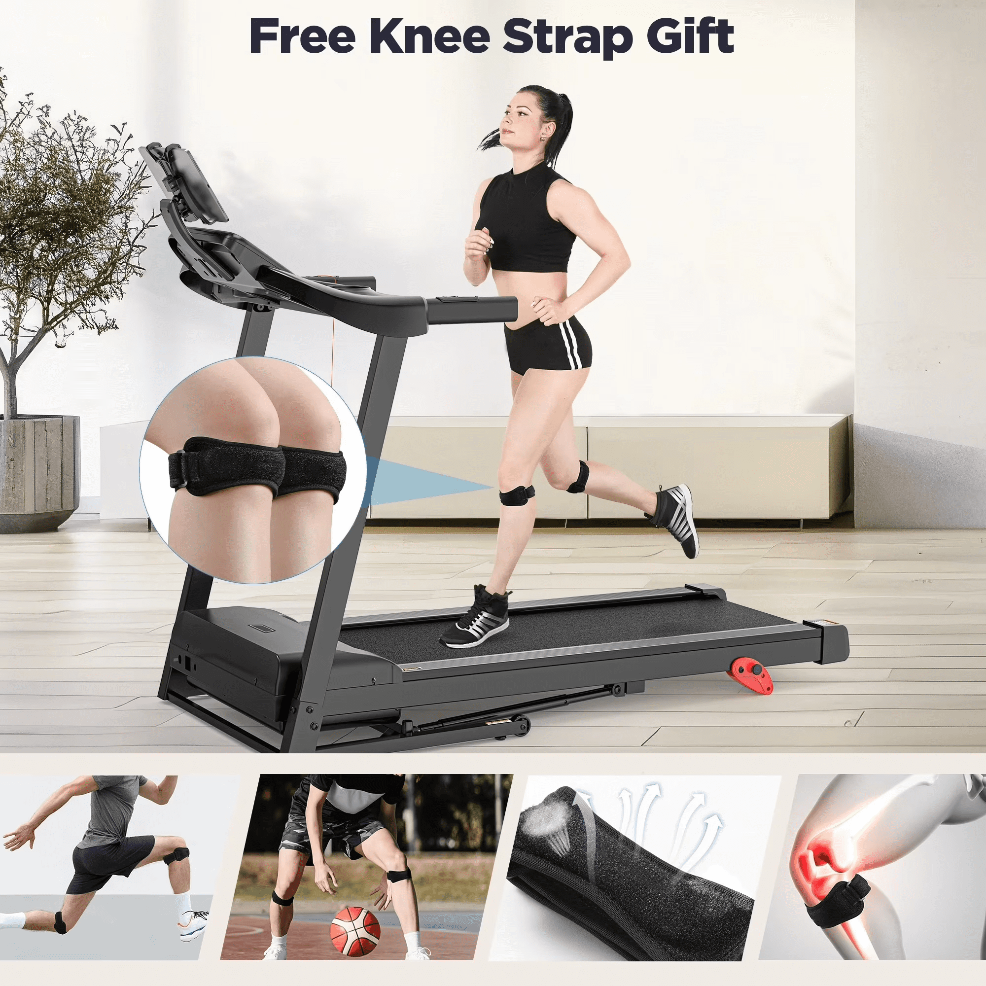 3.75HP Folding Treadmill for Home with 9% Incline, 7.5 MPH Max Speed, 350 lbs Capacity, Bluetooth Speaker & APP Control, Shock Absorption Running Belt