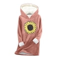 thumbnail image 2 of Tops for Women Long Sleeved Hooded Daisy Printing Thickened Casual Sweatshirt,Womens Tops Plus Size Pink XXXL, 2 of 5