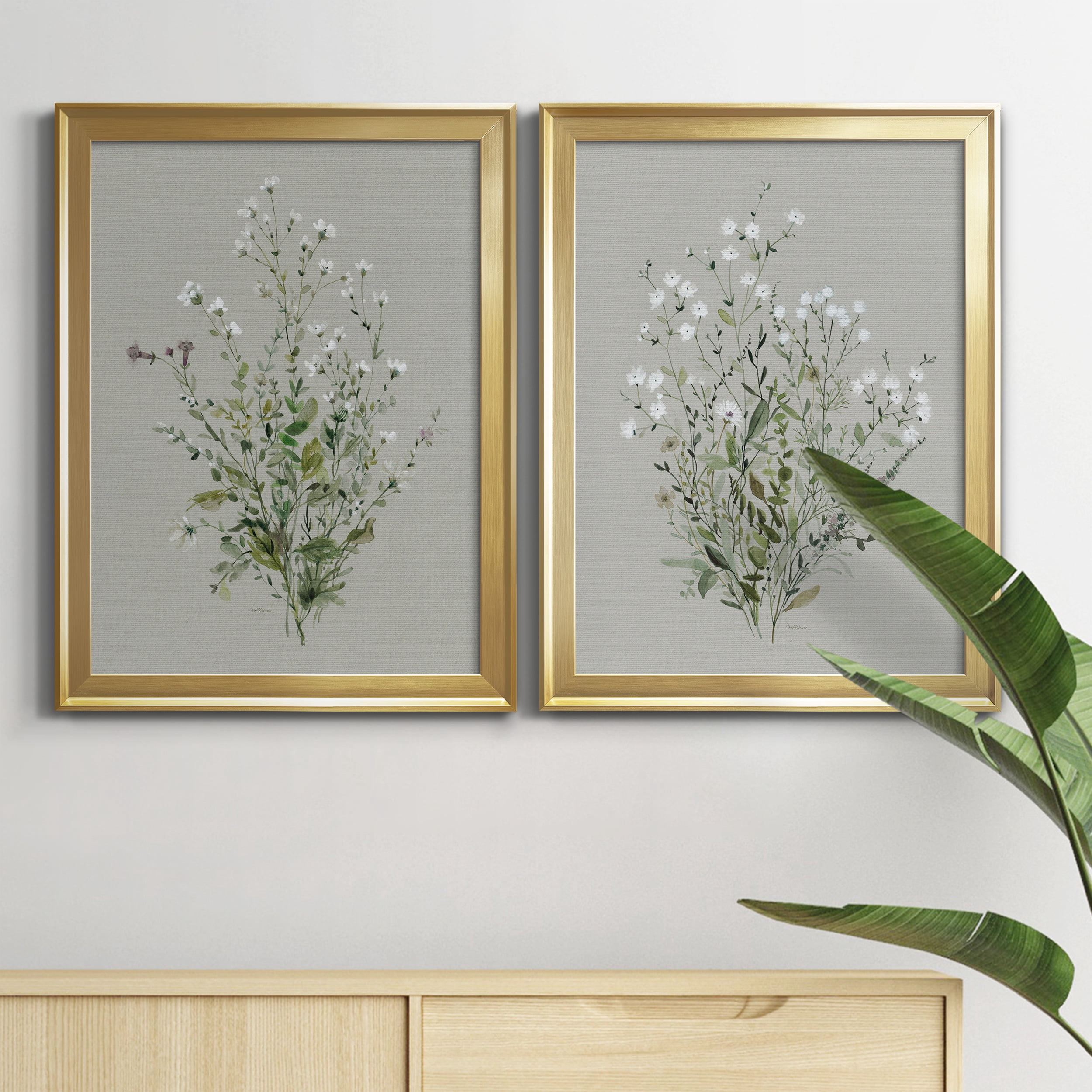 2 Piece Set Bouquet of Grace I Premium Framed Canvas - Ready to Hang - 22.5 x 30.5 Each - Gold Frame