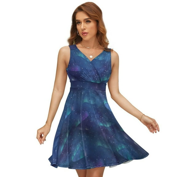 Aurora Borealis Art Sleeveless Dress Women Summer Evening Dresses Ladies Sundress