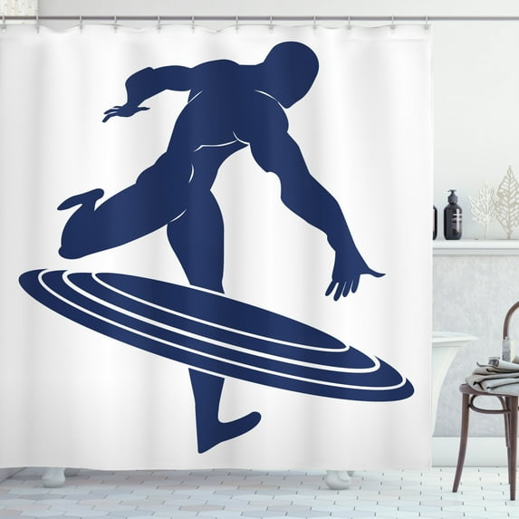 Ambesonne Superhero Shower Curtain, Muscular Hero Man, 69"Wx75"L, White Navy Blue