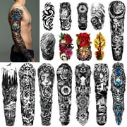 Yazhiji Extra Large Waterproof Temporary Tattoos 8 Sheets Full Arm Fake Tattoos and 8 Sheets Half Arm Tattoo Stickers for Men and Women (22.83"X7.1")