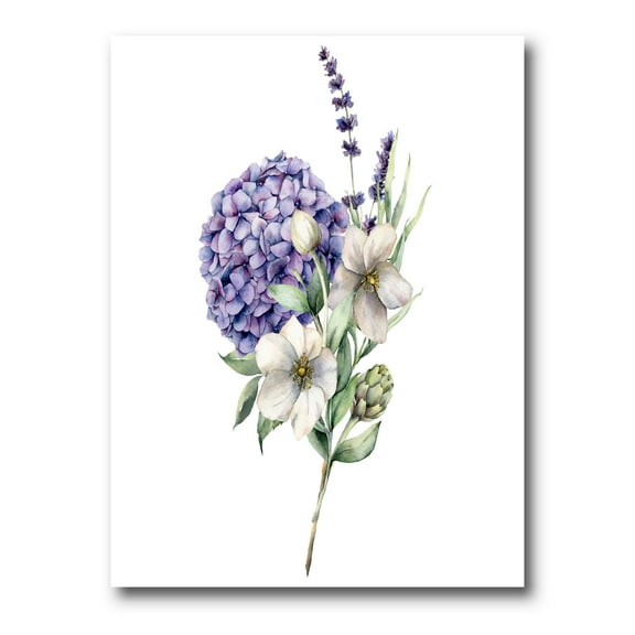 Designart ' Bouquet Of Lavender Anemone Artichoke & Hydrangea ' Traditional Canvas Wall Art Print