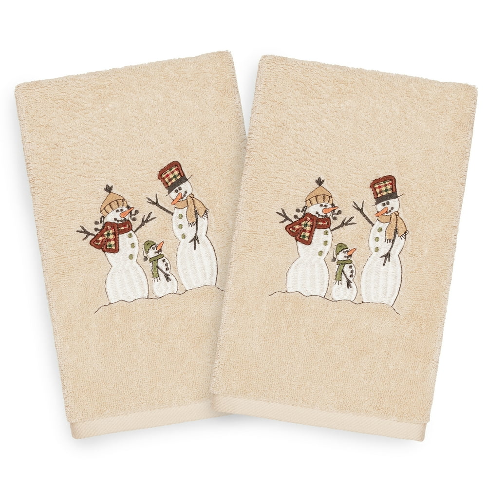 Linum Home Christmas Snow Family Embroidered Beige Turkish Cotton Hand