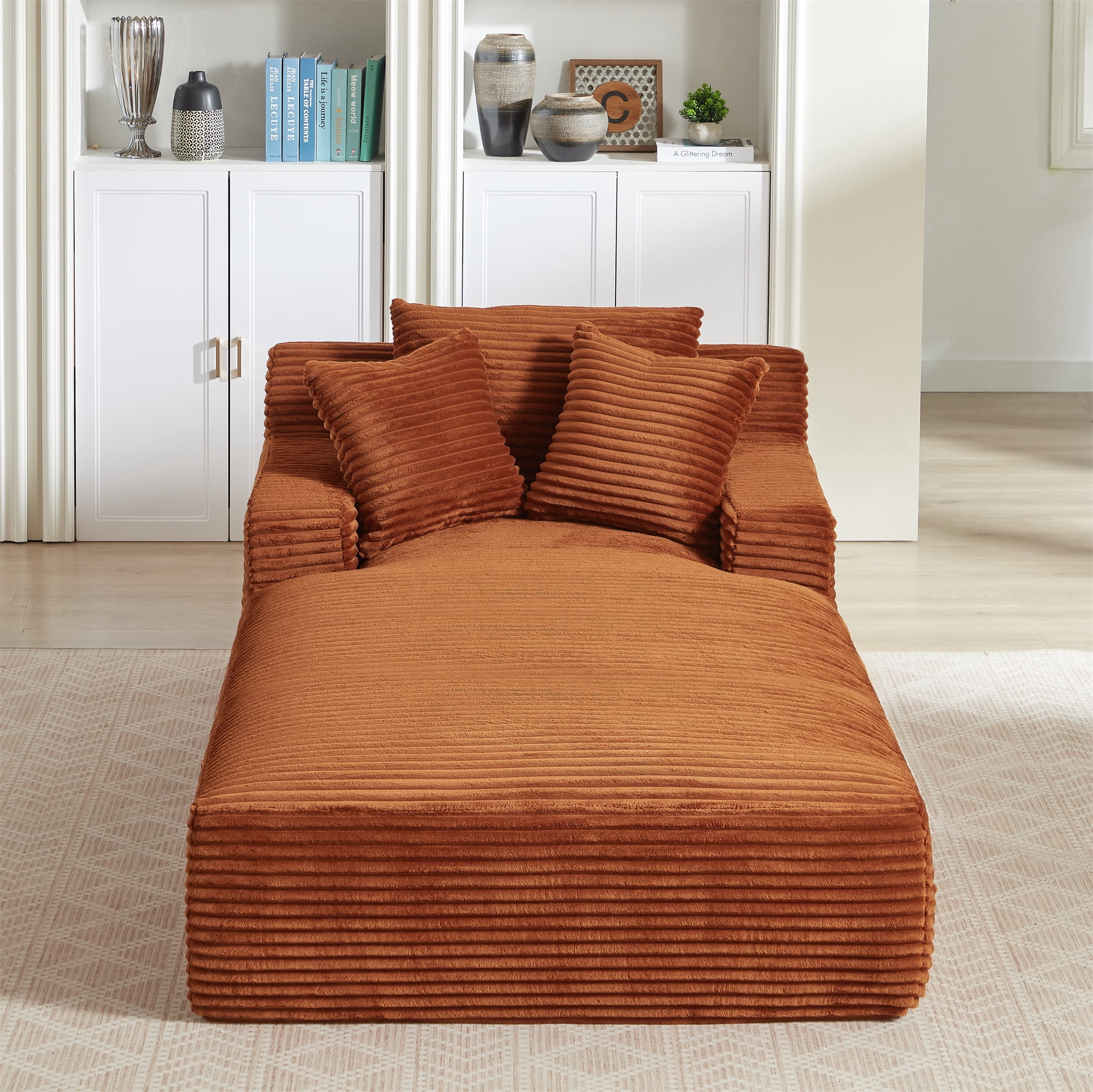 Aukfa 79" Extra Long Chaise Lounge Oversized Indoor Chair Boneless Couch for Living Room, 3Pillows, Orange