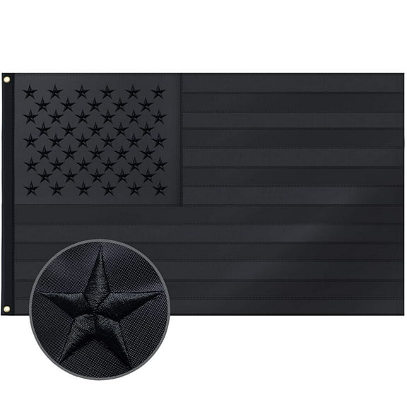 TOPFLAGS All Black American Flag 3x5 Ft US Flag, Embroidered Stars, Sewn Stripes, Brass Grommets Heavy Duty 210D Nylon USA Flags for Outdoor Blackout Tactical US Black Flag