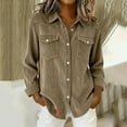 thumbnail image 2 of Women's Spring Long Sleeve Corduroy Shirts Button Down V Neck Casual Tops Chest Pockets Solid Color Business Blouse, 2 of 9