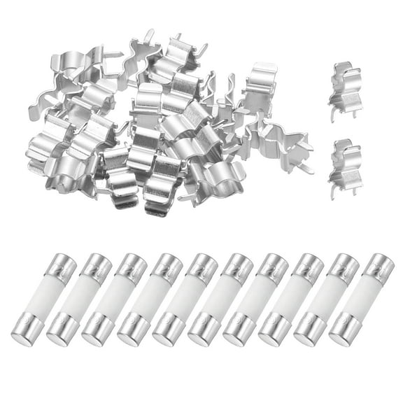 Uxcell 10pcs 20A 250V Slow Blow Ceramic Fuse, 20Amp Cartridge Time Delay Fuses 5x20mm with 20pcs Clips