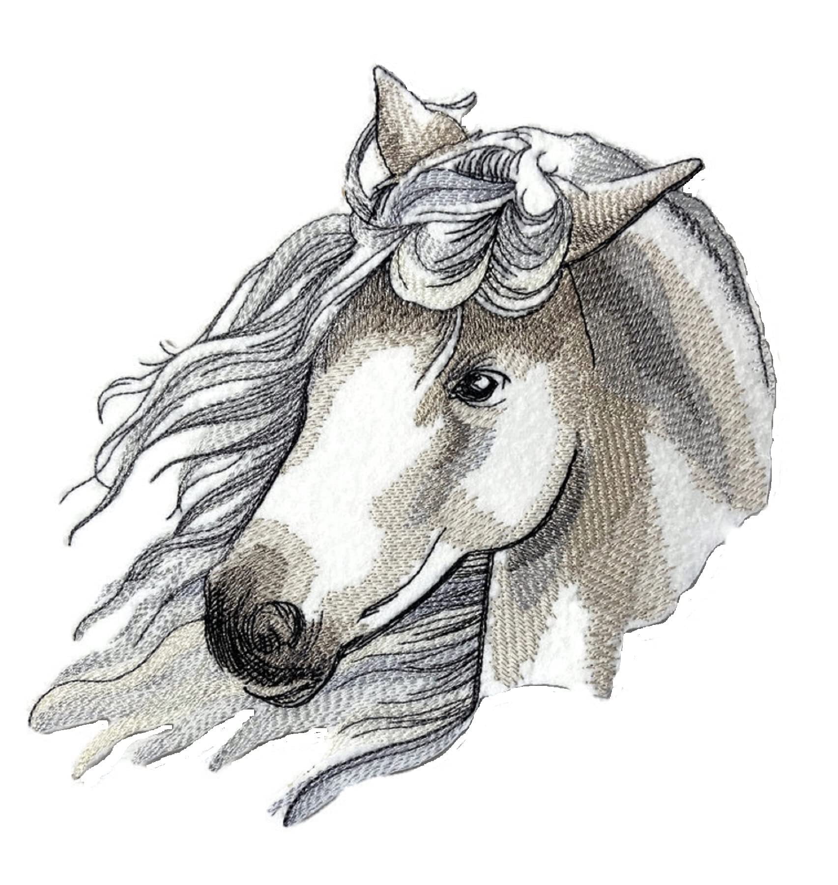 Custom and Unique Horse Face [Elusive Stallion ] Embroidered Iron On/Sew Patch (6.82" x 7.65") Made in USA