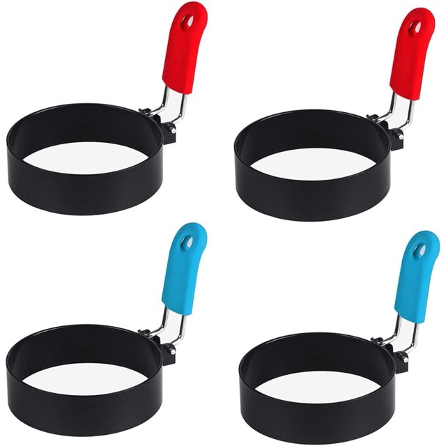 Egg Rings Set Egg Ring For Frying Eggs Round Egg Shaper Mold With Anti-scald Handle Fried Egg Rings Mold Non Stick For Griddle Pan Fried Egg Mold Ring Non Stick Coating Stainless Steel 4 Pc(Color:And)