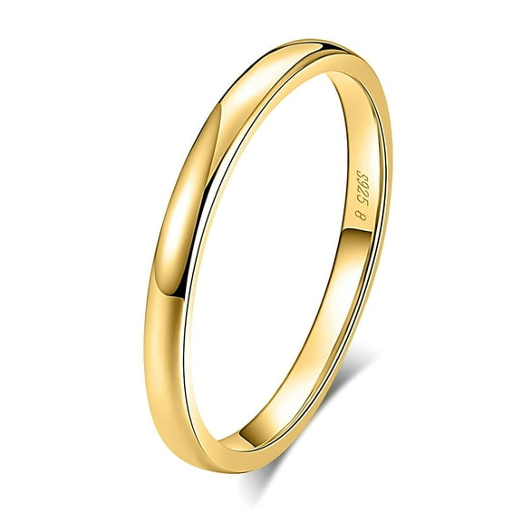 Envy 2mm Wedding Band for Men Gold Plated Sterling Silver Ring for Women Ginger Lyne Collection