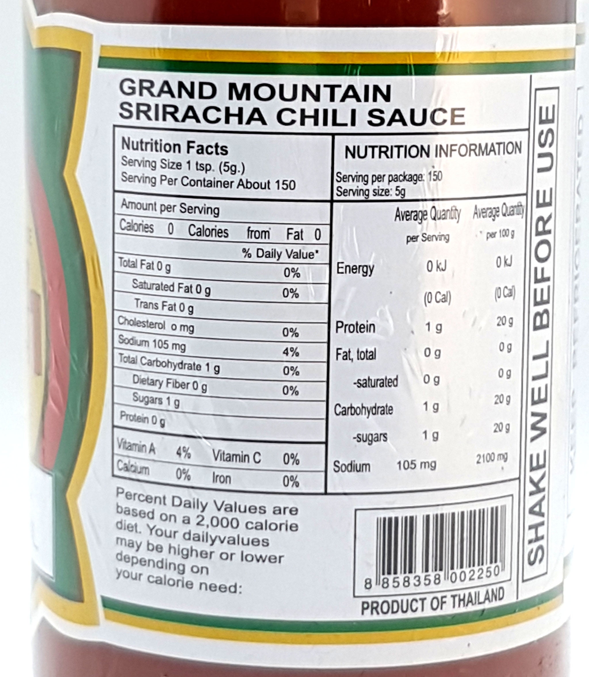 Grand Mountain Original Sriracha Hot Sauce MEDIUM HOT Thailand 25 Fl. Oz.