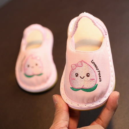 

kpoplk Shoes For Toddler Girls Children Shoes Flat Soft Cotton Sandals Indoor Cartoon First Walking Shoes For Baby Girl(Pink)