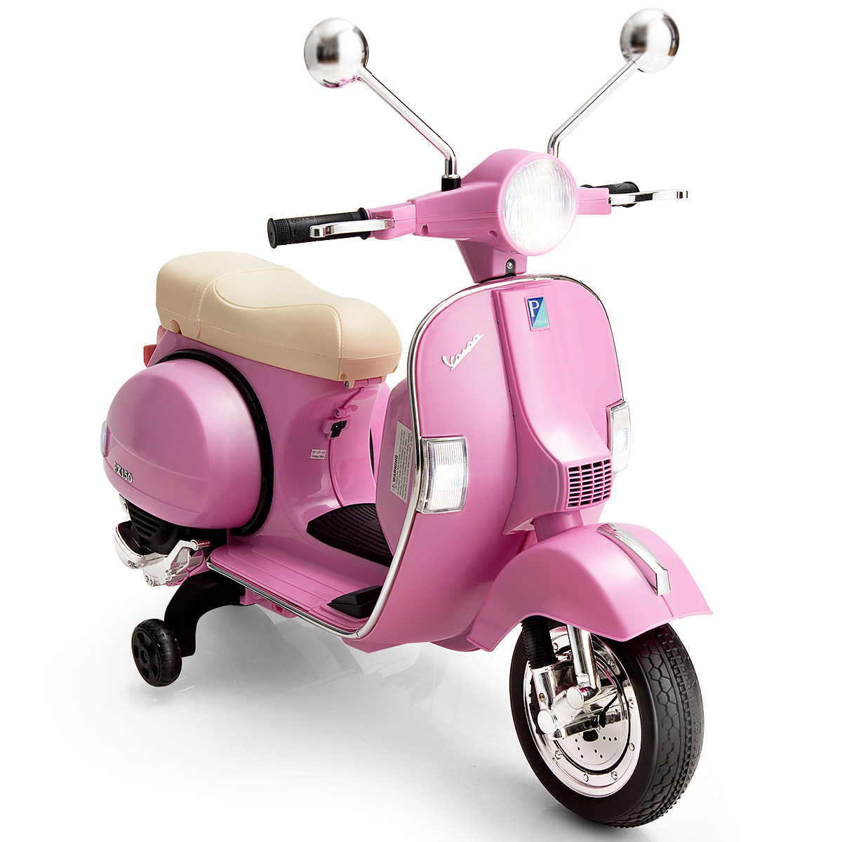 Costway Kids Vespa Scooter, 6V Rechargeable Ride on Motorcycle w/Training Wheels Pink - image 3 of 9