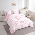 thumbnail image 2 of spefrowx Monogram P Bow Queen Bedding for Girls, Pink Stripe Love Heart Bedding Comforter Set Queen, Pink Reversible, 7-Piece, 2 of 6