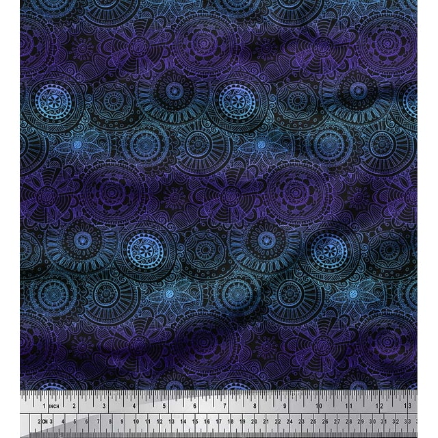 Soimoi Poly Georgette Fabric Artistic Flower Mandala Print Fabric by the Yard 42 Inch Wide