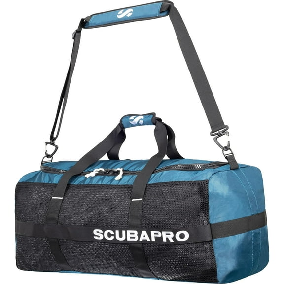 SCUBAPRO Sport 95 Mesh Dive Bag with Double Duffel Straps and Adjustable Shoulder Strap for Scuba Diving Gear, Denim Blue Color Fabric