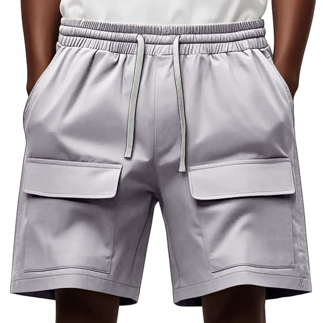 pstuiky Pantalones cortos para hombre, Pantalones cortos deportivos informales holgados de verano de color liso para hombre, con múltiples bolsillos, para playa