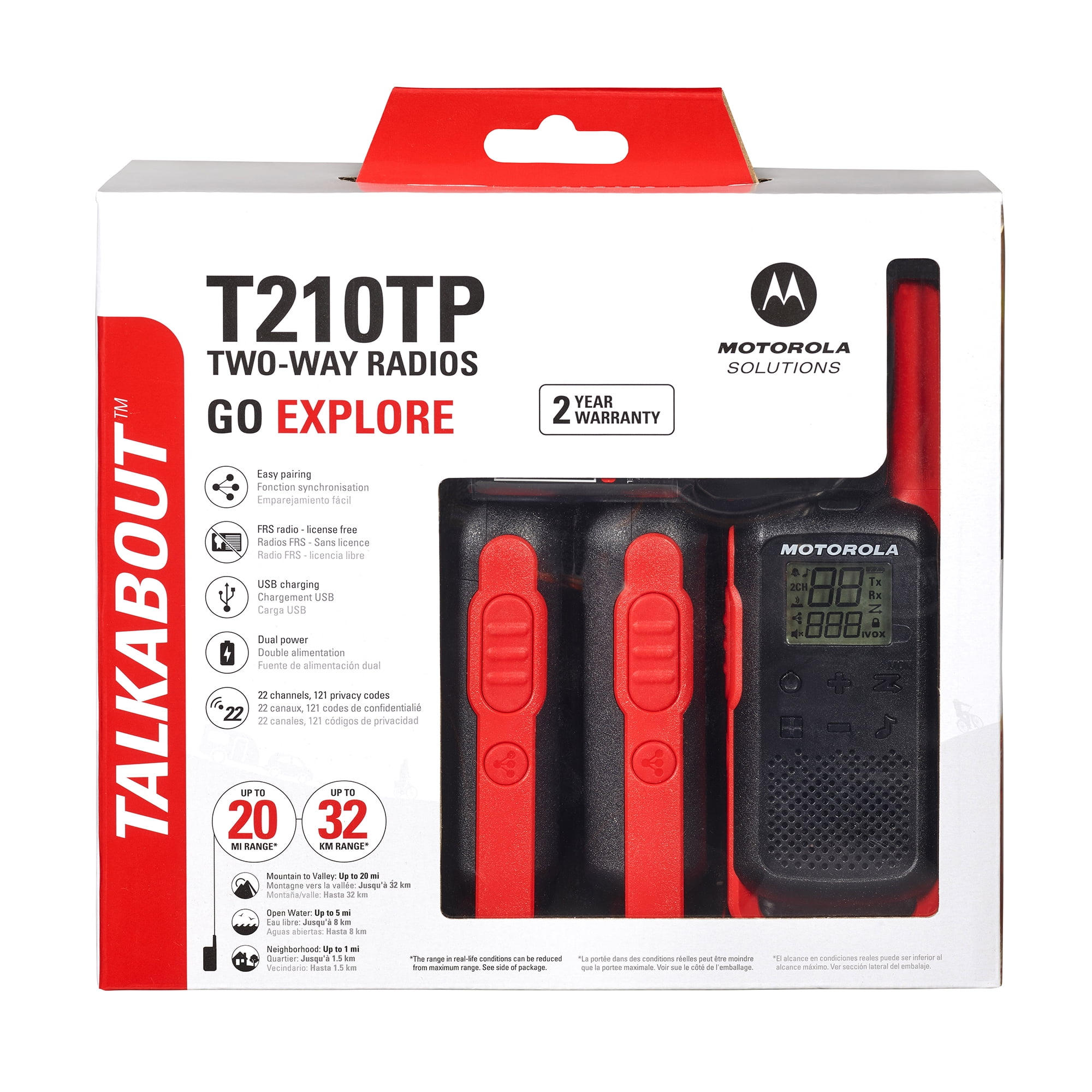 Motorola Solutions TALKABOUT T210TP Series Rechargeable Two-Way Radios Walkie Talkies, 3-Pack