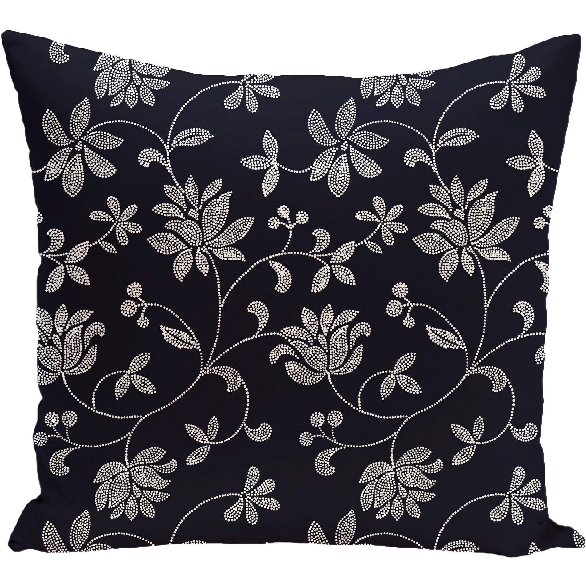 Gray Floral Print Pillow Traditional Bird Floral E by design 16 x 16-inch