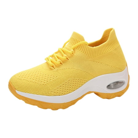 

Honeeladyy Women s Shoes Sports Breathable Women Flying Woven Socks Shoes Walking Casual Running Sneakers Yellow Sales