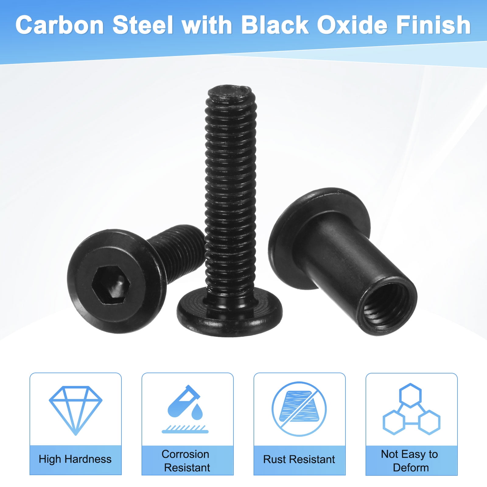 Uxcell 20-Pack Hex Drive Socket Cap Bolt M6 x 50mm Carbon Steel for Furniture