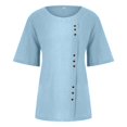 thumbnail image 4 of CHUANK Oversized Button Down Shirts Women Oversized T Shirts Workout Cotton Linen Western Shirts Short Sleeves Crew Neck Sexy Summer Tops for Plus Size Summer Spring Blouses Yellow Army G, 4 of 5