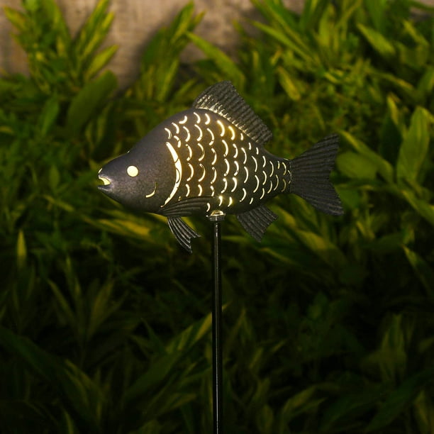 Solar Garden Lights Metal Fish Decorative Stake for Outdoor Patio