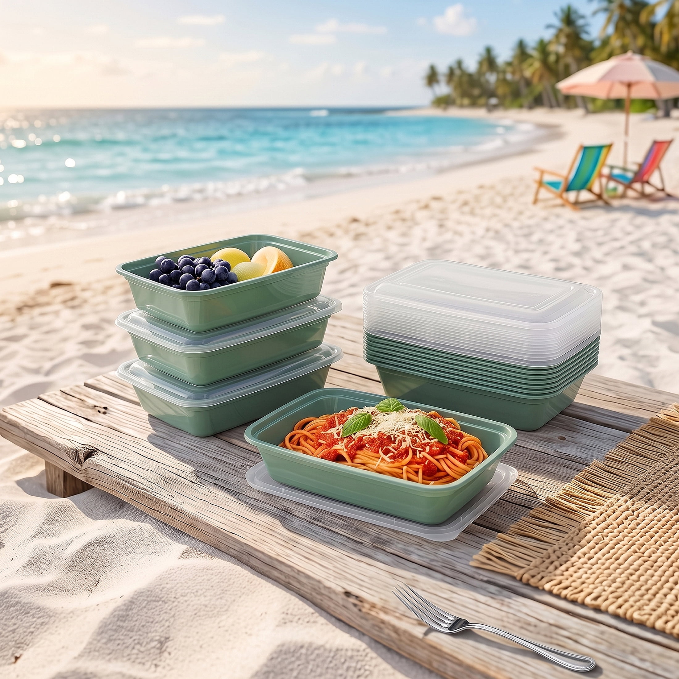 Mainstays 15-Pack 1-Compartment BPA-Free Plastic Meal Prep Food Storage Containers, Green Sage