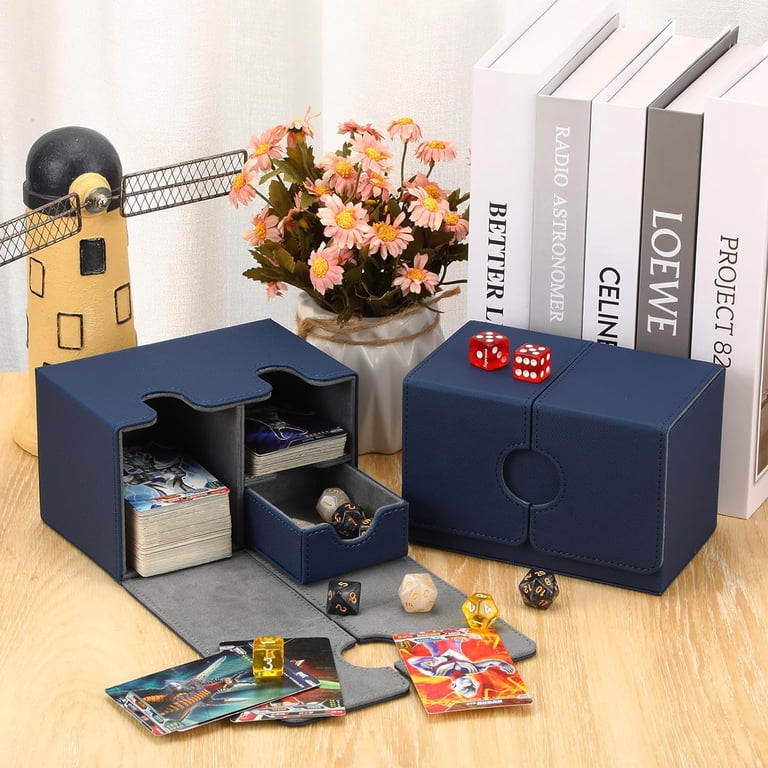 double sleeving yugioh cards Kabinka Commander Deck Box for MTG with Dice Tray, Deck Box with Metal Emblem, Holds 100 Double-Sleeved for TCG, Cards Storage Case with 35PT Magnetic Card Holder (Black& Blue Cyberse Link Card type 200 PCS Inner Card Sleeves