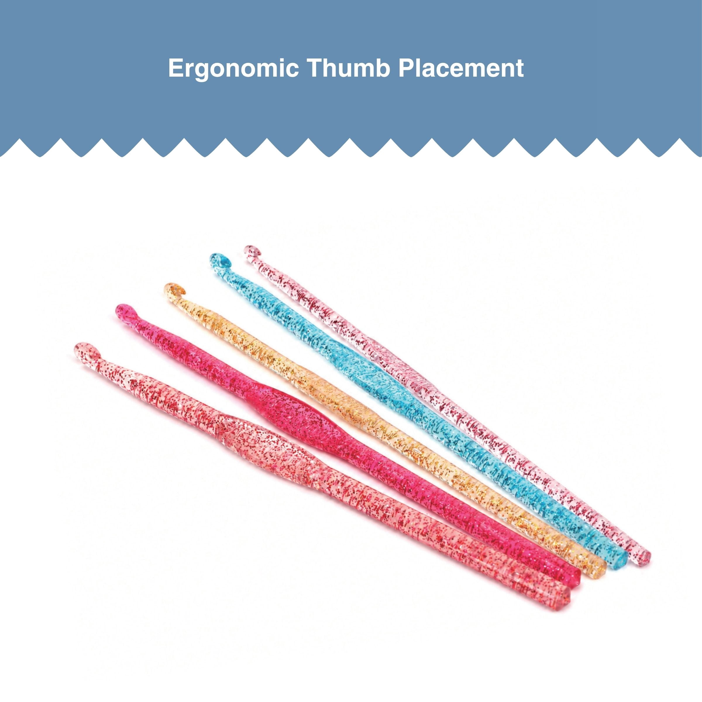 Hello Hobby Glitter Acrylic Crochet Hooks, Sizes G-K, 5-Piece Set