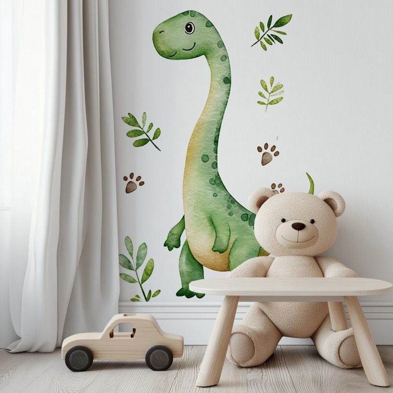 Large Dinosaurs Wall Decals Tropical Green Leaves Baby Dino Wall Stickers Boys Bedroom Toddler Room Baby Nursery Wall Decor
