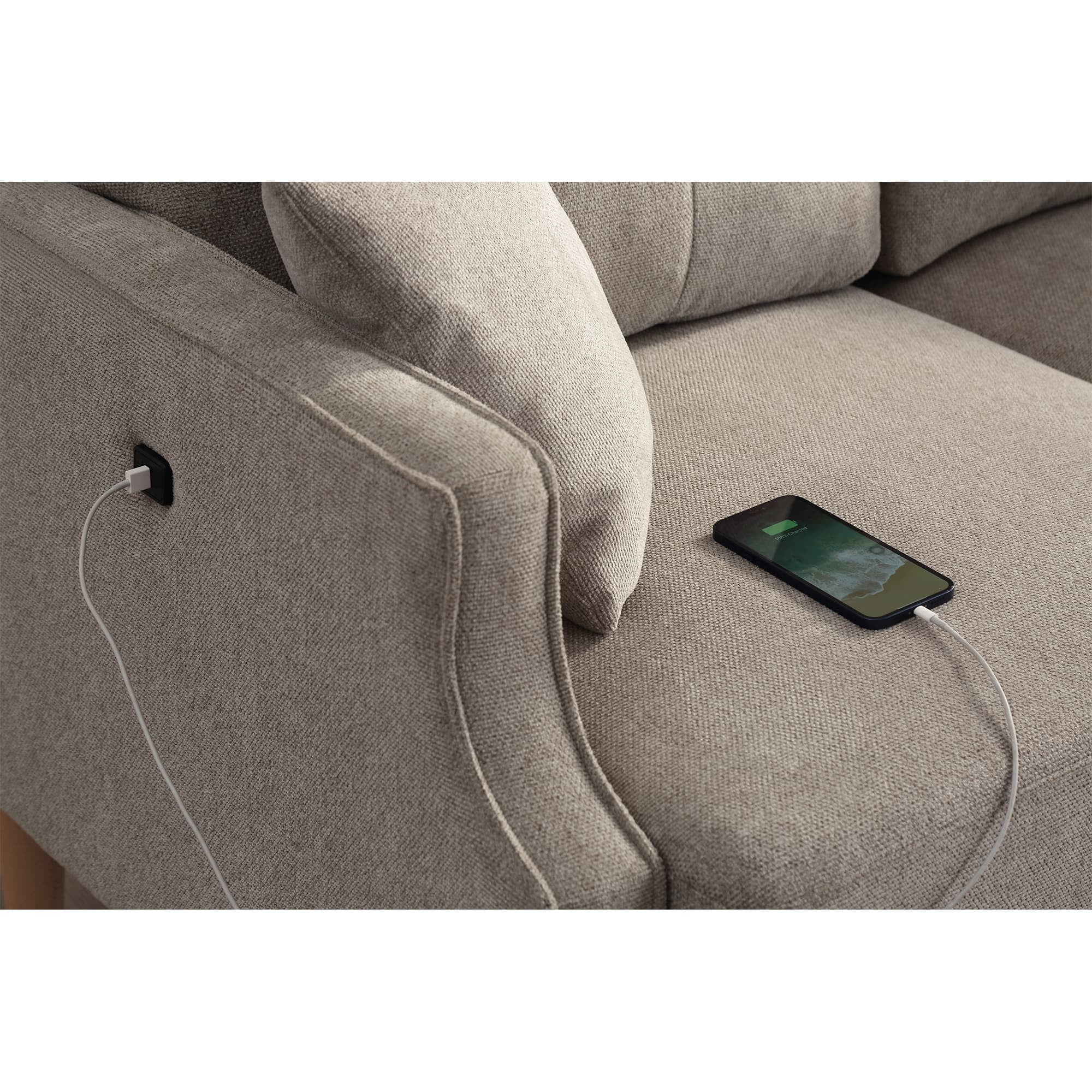 MAYEERTY Modern Loveseat for Living Room with Waterproof Fabric and USB Charging Ports, 57*32*35"Cream