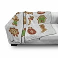 thumbnail image 3 of Gingerbread Man Soft Flannel Fleece Throw Blanket, Various Biscuits in Different Shapes Delicious Bakery Goodies, Cozy Plush for Indoor and Outdoor Use, 60" x 80", Pale Brown Green Red, by Ambesonne, 3 of 6